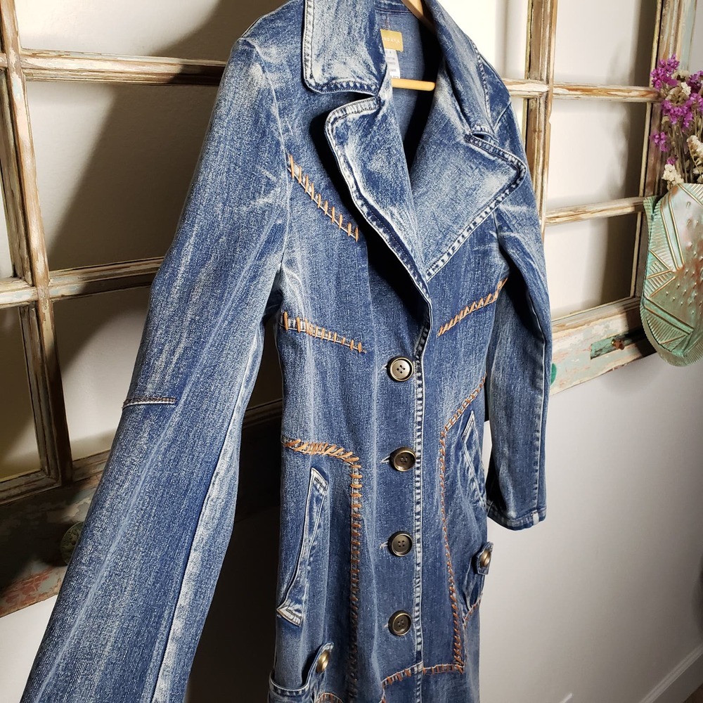 Seandara Vintage Denim medium wash with pockets long jacket size medium - Picture 6 of 12